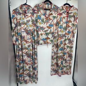 Vintage 60s Vanity Fair Large Set Of 3 Japanese Nightgown Dress Top Red Asian